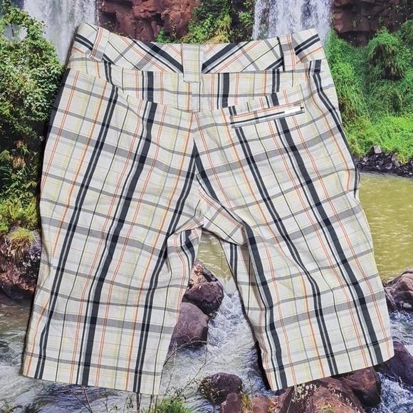 Lija Plaid Golf Shorts Cream Blue Orange Size 6 - Picture 6 of 6
